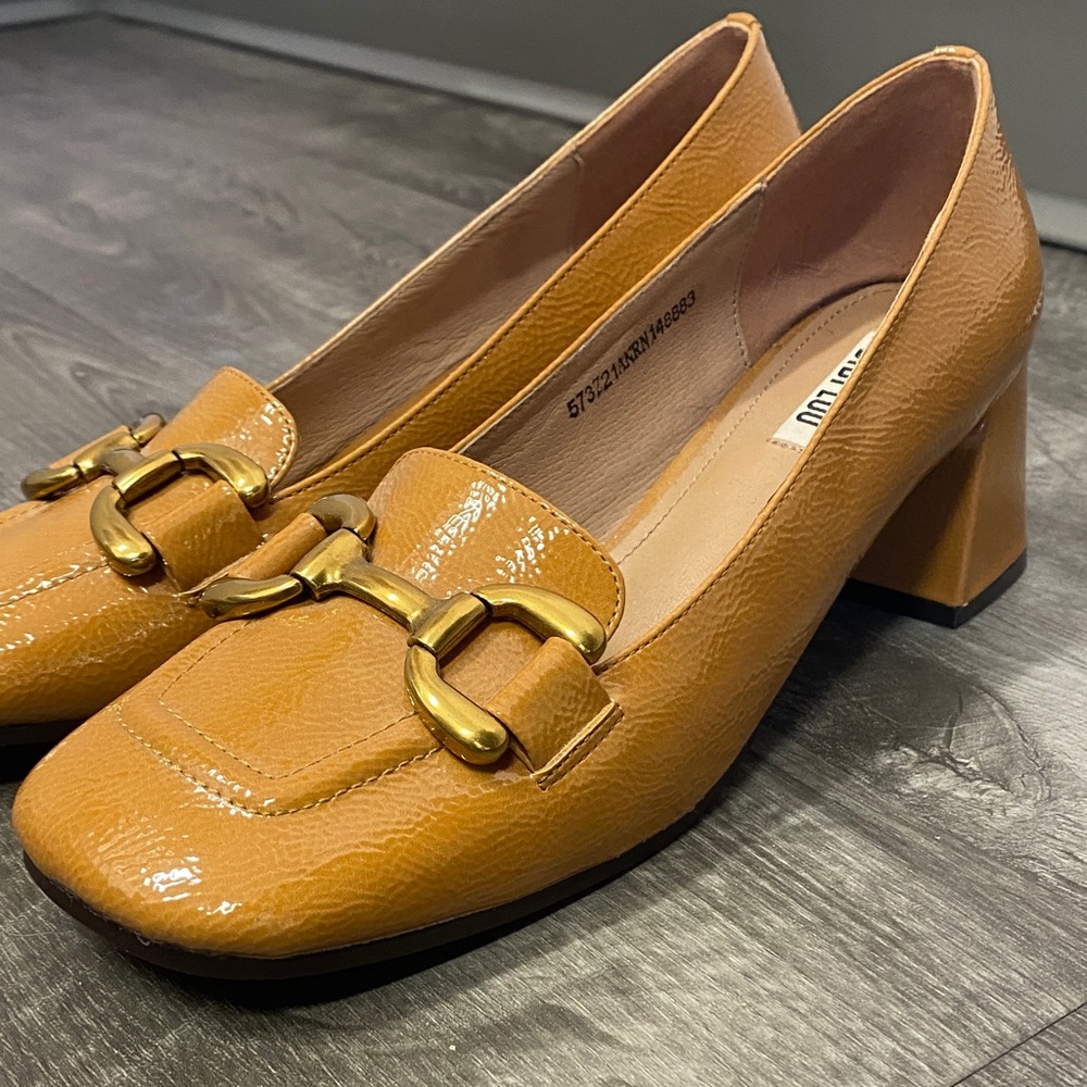 Women's Tan Block Heel Loafers - Picture 6 of 6